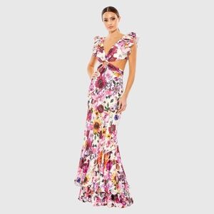 MAC DUGGAL
Multicolor Floral Print Ruffle Shoulder Cut Out
Gown Size 0 Wedding